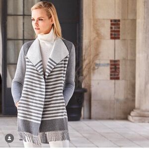 NWT Tessa Etcetera Merino Wool Open Striped Cardigan Jacket Sweater w/Fringe